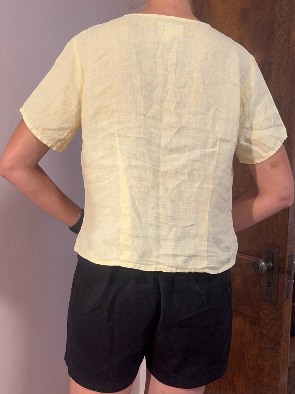 Flax Pale Yellow Linen Button-Front Top - Picture 5 of 5